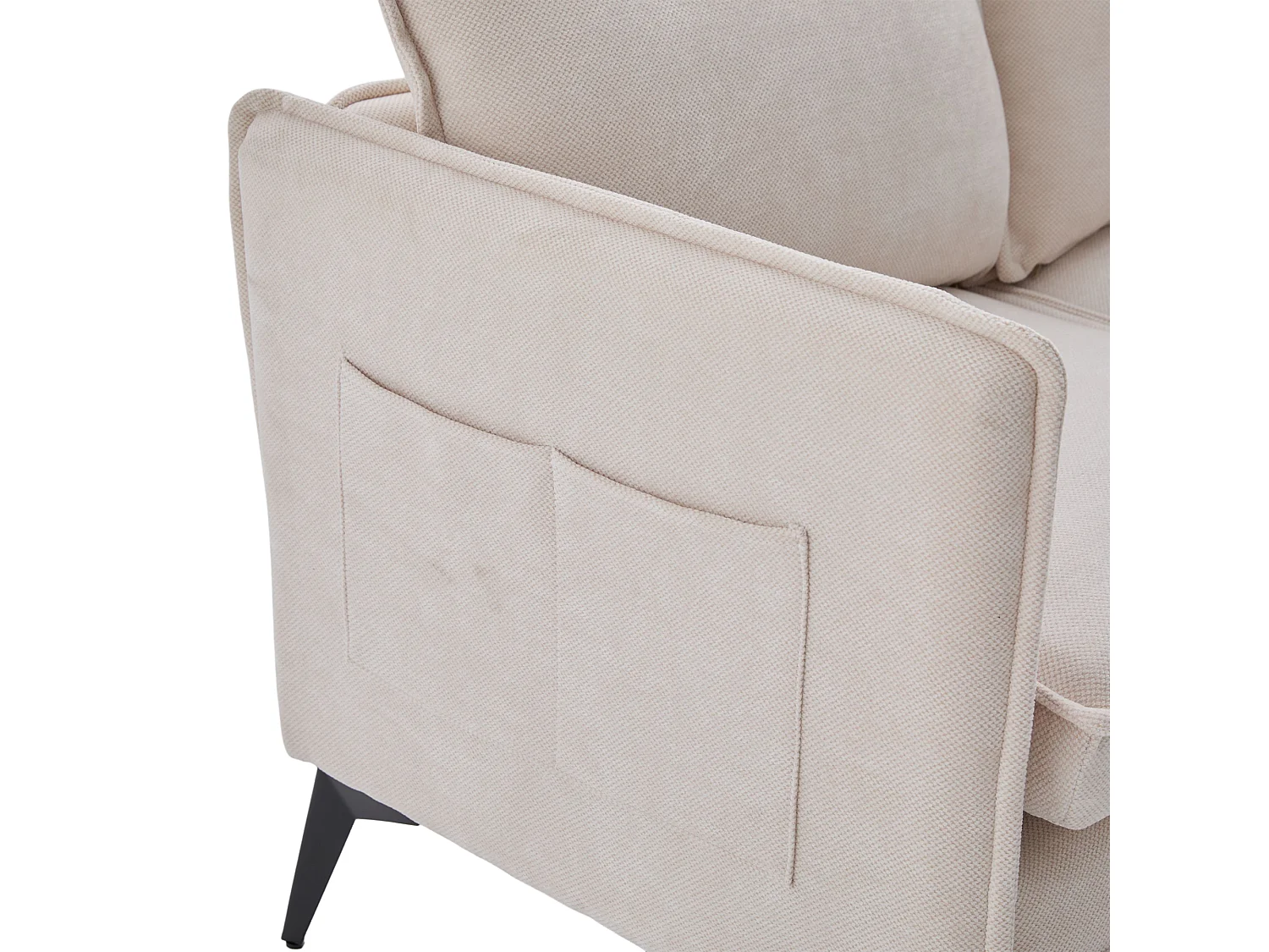 Canapé 2 places 127x69x66 cm, support téléphone réglable, poches de rangement, pieds en métal, chenille beige