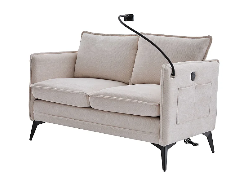 Tweepersoonsbank 127x69x66cm Bank Modern Verstelbare telefoonhouder Opbergruimte Chenille Balkon woonkamer Beige