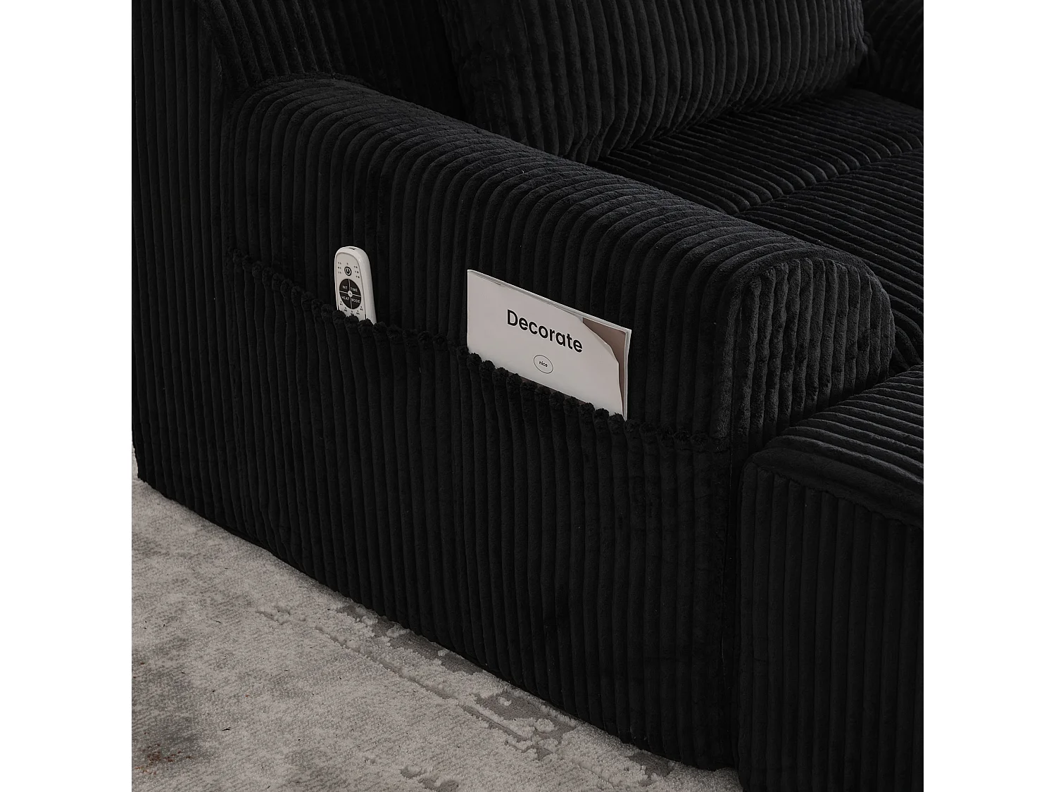 Canapé 147x110x67cm fauteuil design minimaliste support ergonomique velours côtelé pour salon noir