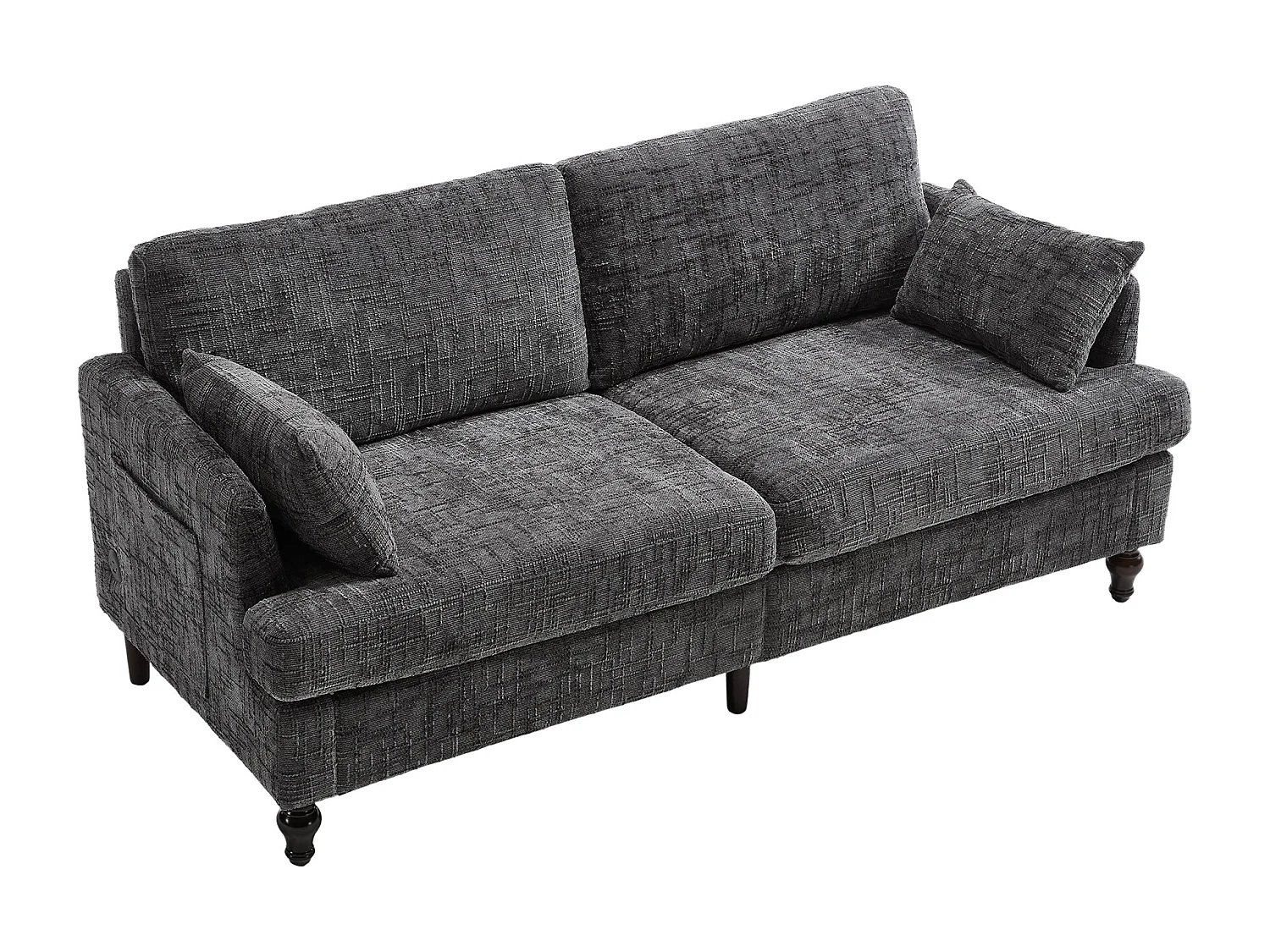 Canapé 2 places 175x83x78cm multifonctionnel USB éclairage LED assise mousse Chenille gris