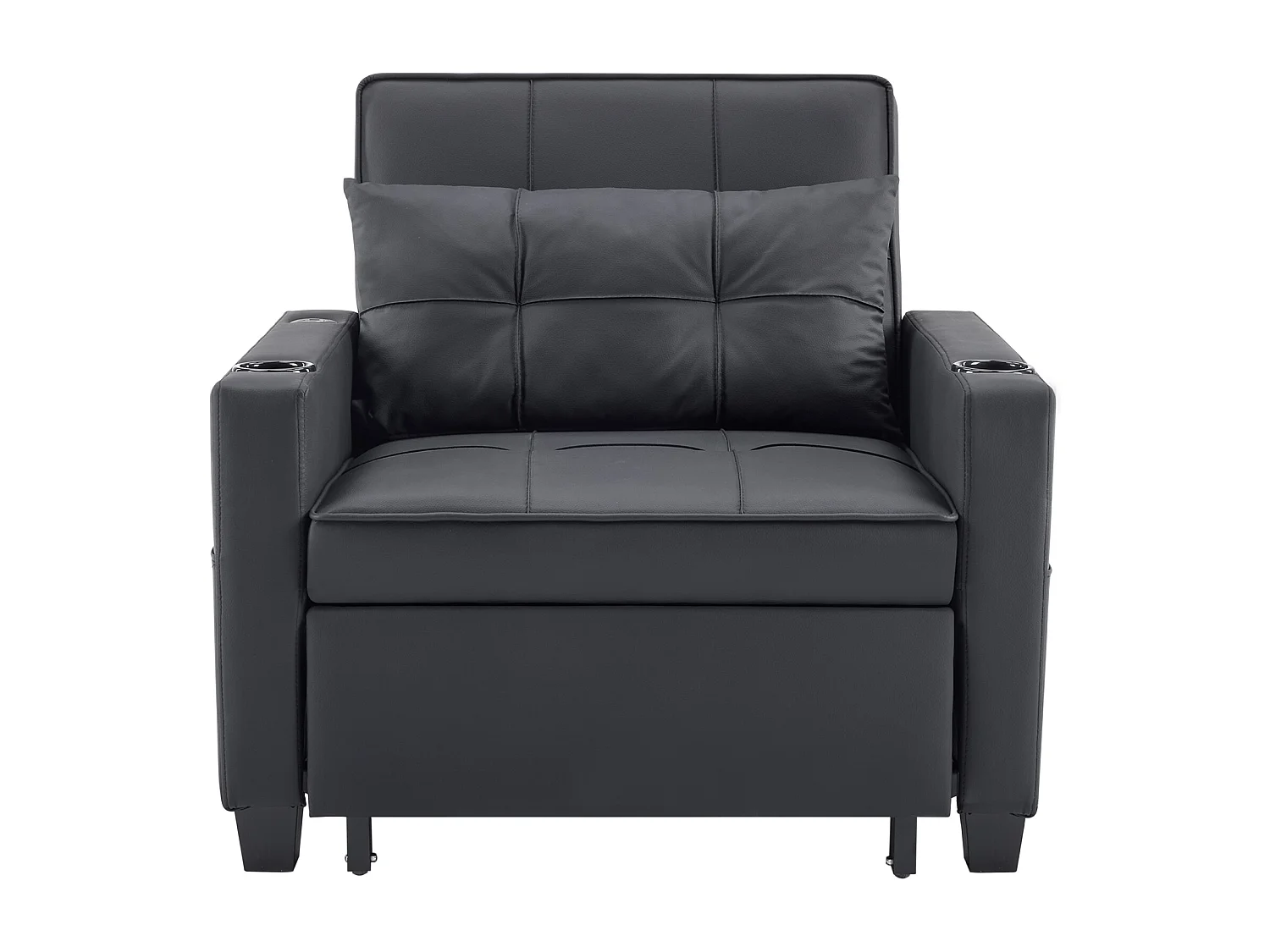 Uitschuifbare bank 3 in 1 multifunctionele fauteuil uitschuifbaar schuim hout en metaal Zwart