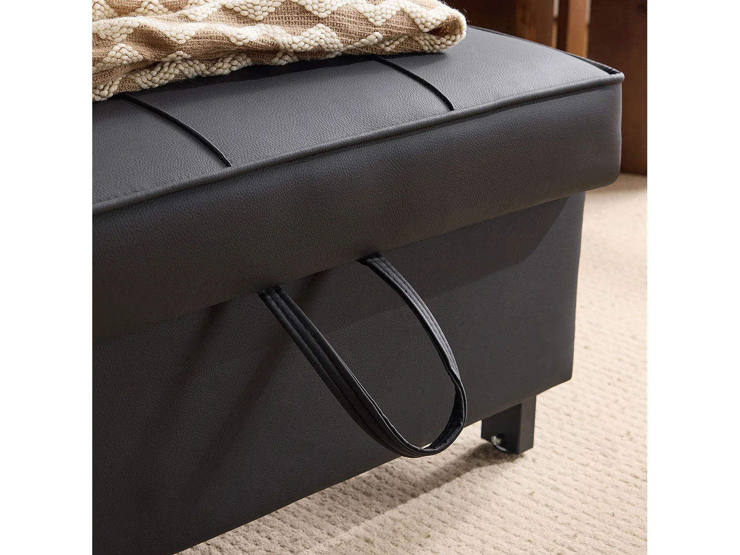 Uitschuifbare bank 3 in 1 multifunctionele fauteuil uitschuifbaar schuim hout en metaal Zwart