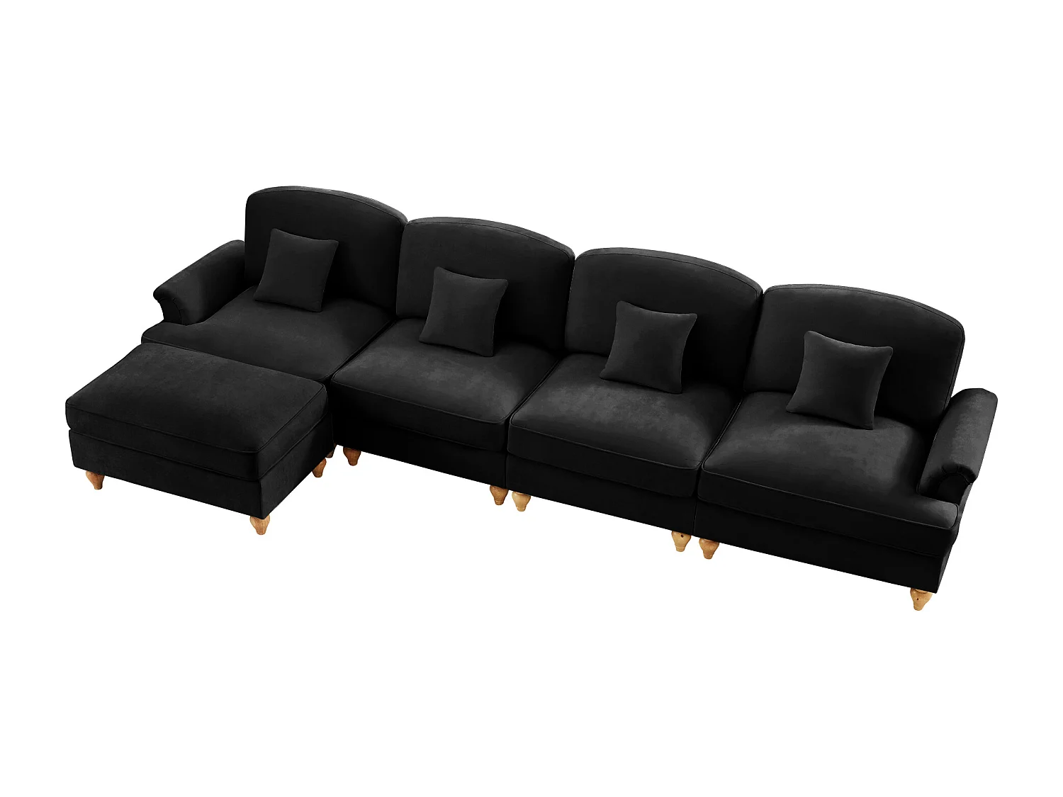 Canapé Modulable L Style MidCentury Jupe amovible Pieds fuselés chenille Noir