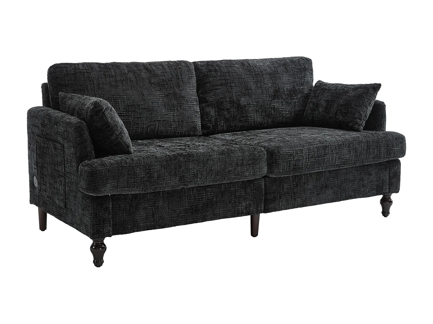 Canapé deux places 175x83x78cm style contemporain assise moelleuse tissu chenille bureau noir