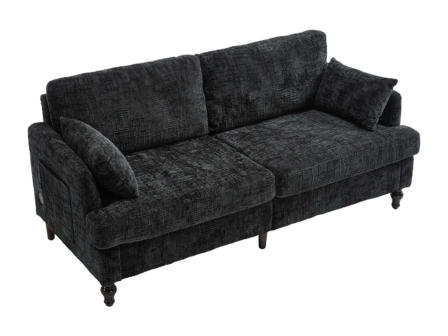 Canapé deux places 175x83x78cm style contemporain assise moelleuse tissu chenille bureau noir