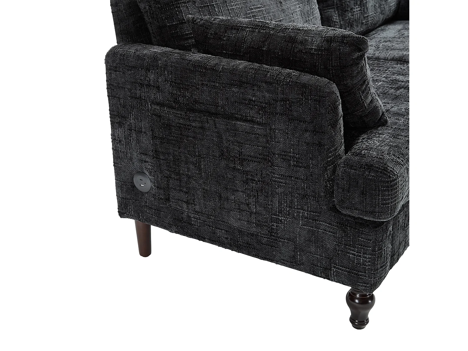 Canapé deux places 175x83x78cm style contemporain assise moelleuse tissu chenille bureau noir