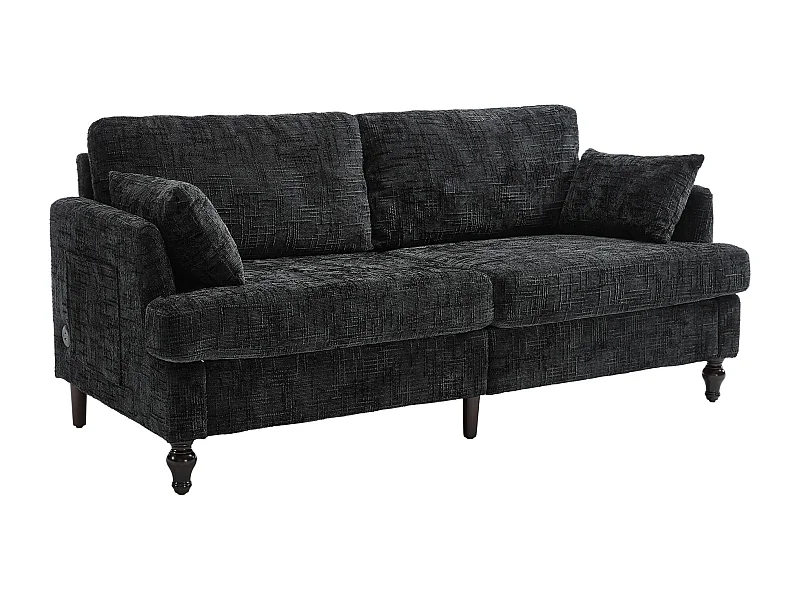 Canapé deux places 175x83x78cm style contemporain assise moelleuse tissu chenille bureau noir