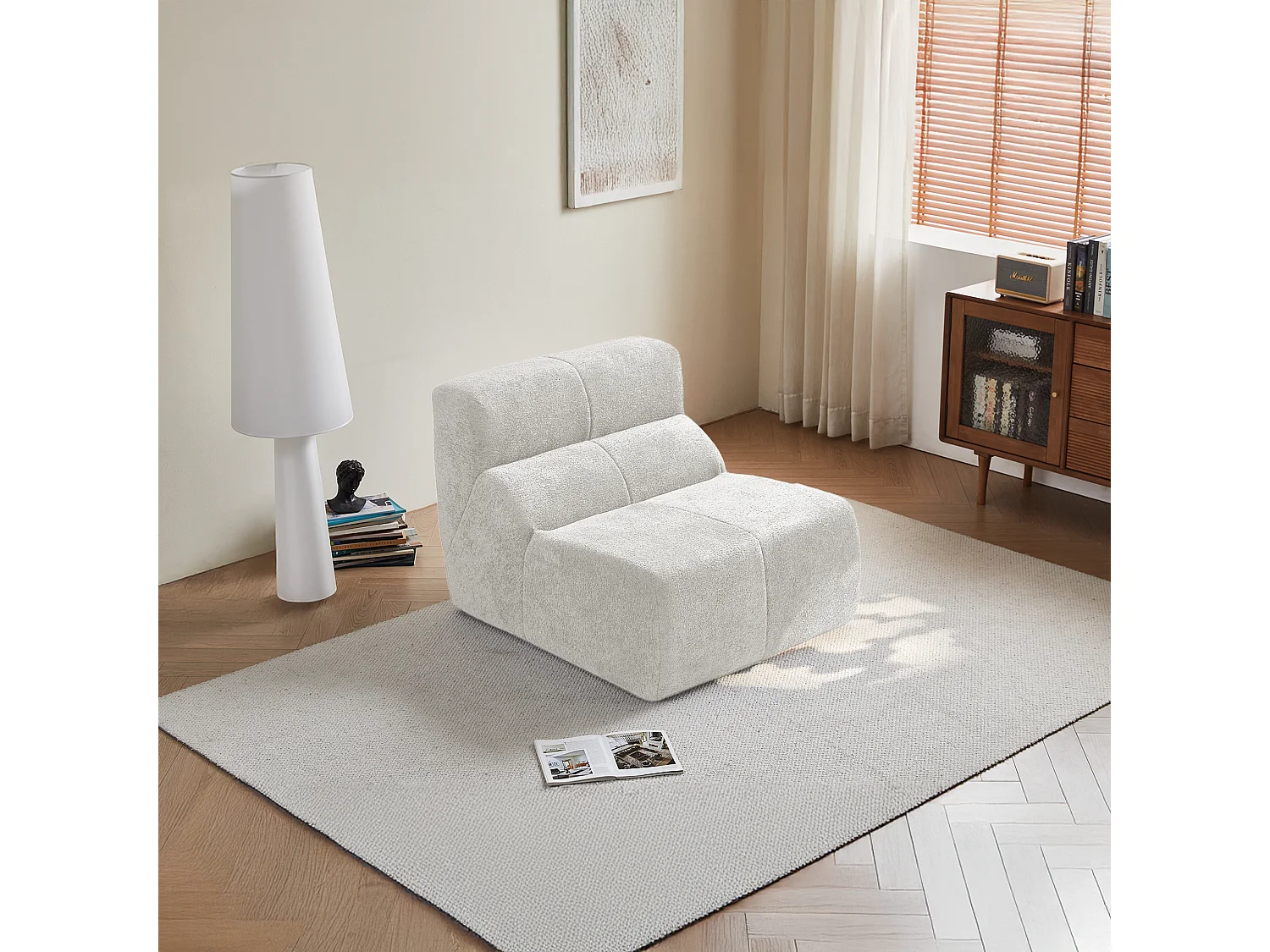 Canapé 94x110x79cm style moderne fonction assise confortable rembourrage mousse velours blanc séjour