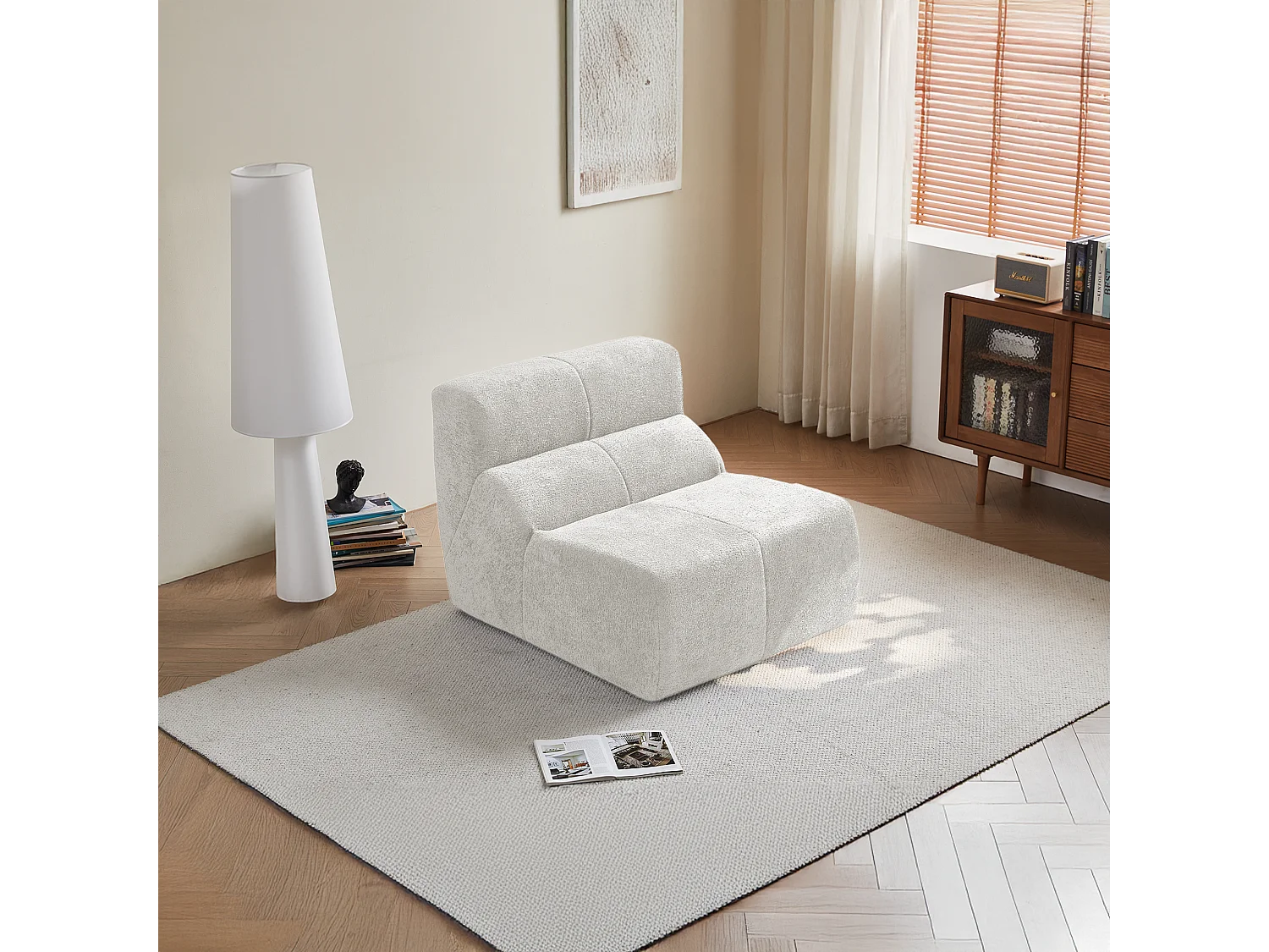 Canapé 94x110x79cm style moderne fonction assise confortable rembourrage mousse velours blanc séjour