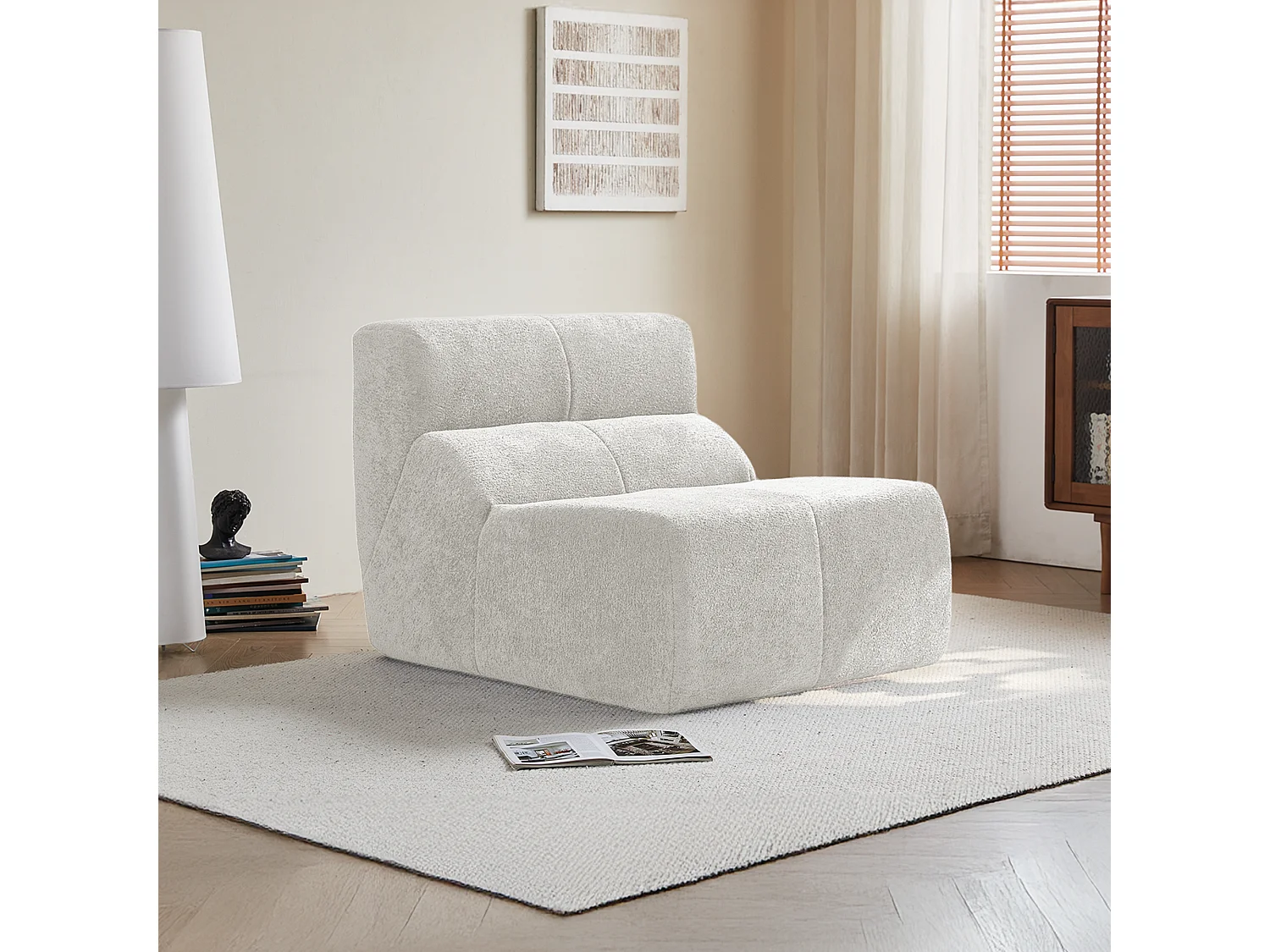 Fauteuil 94x110x79 cm, ergonomique, sans montage, tissu velours blanc