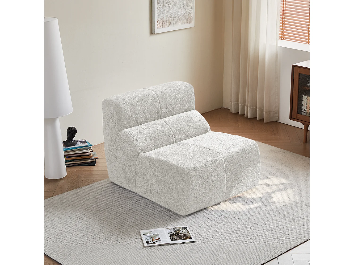 Fauteuil 94x110x79 cm, ergonomique, sans montage, tissu velours blanc
