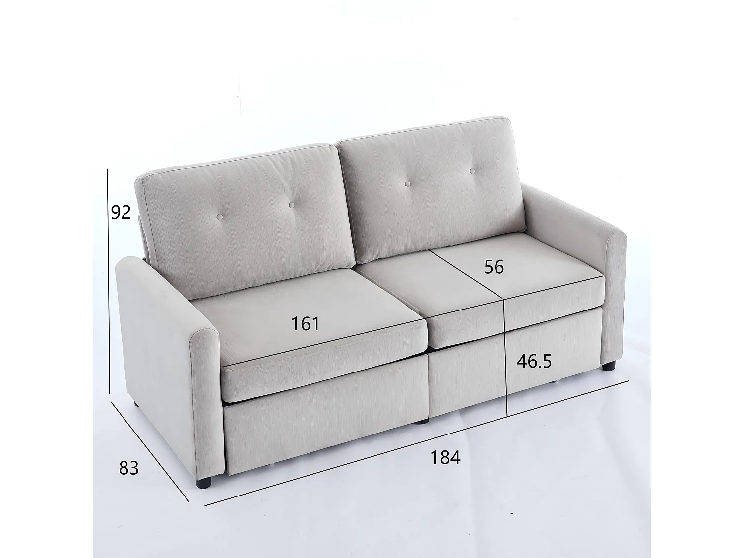 Canapé 2 places compact pour petit salon tiroirs profonds tissu microfibre gris clair design scandinave