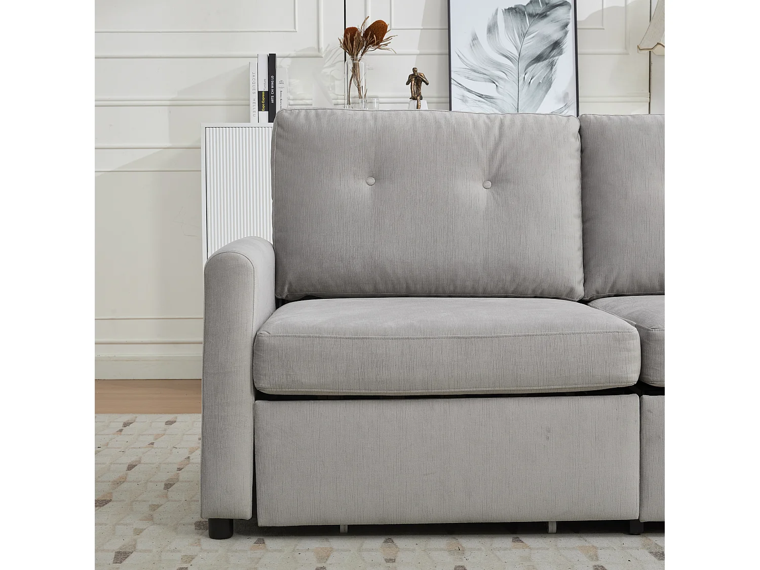 Canapé 2 places compact pour petit salon tiroirs profonds tissu microfibre gris clair design scandinave