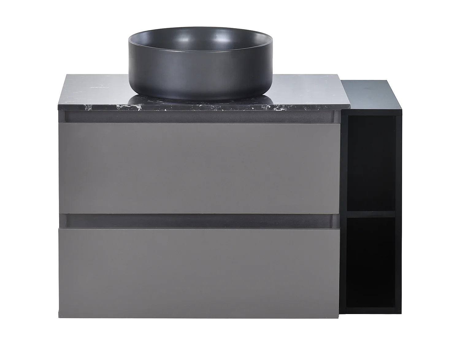 Meuble sous-vasque 80x0x0 cm, vasque ronde, tiroirs, design minimaliste, MDF, noir et gris