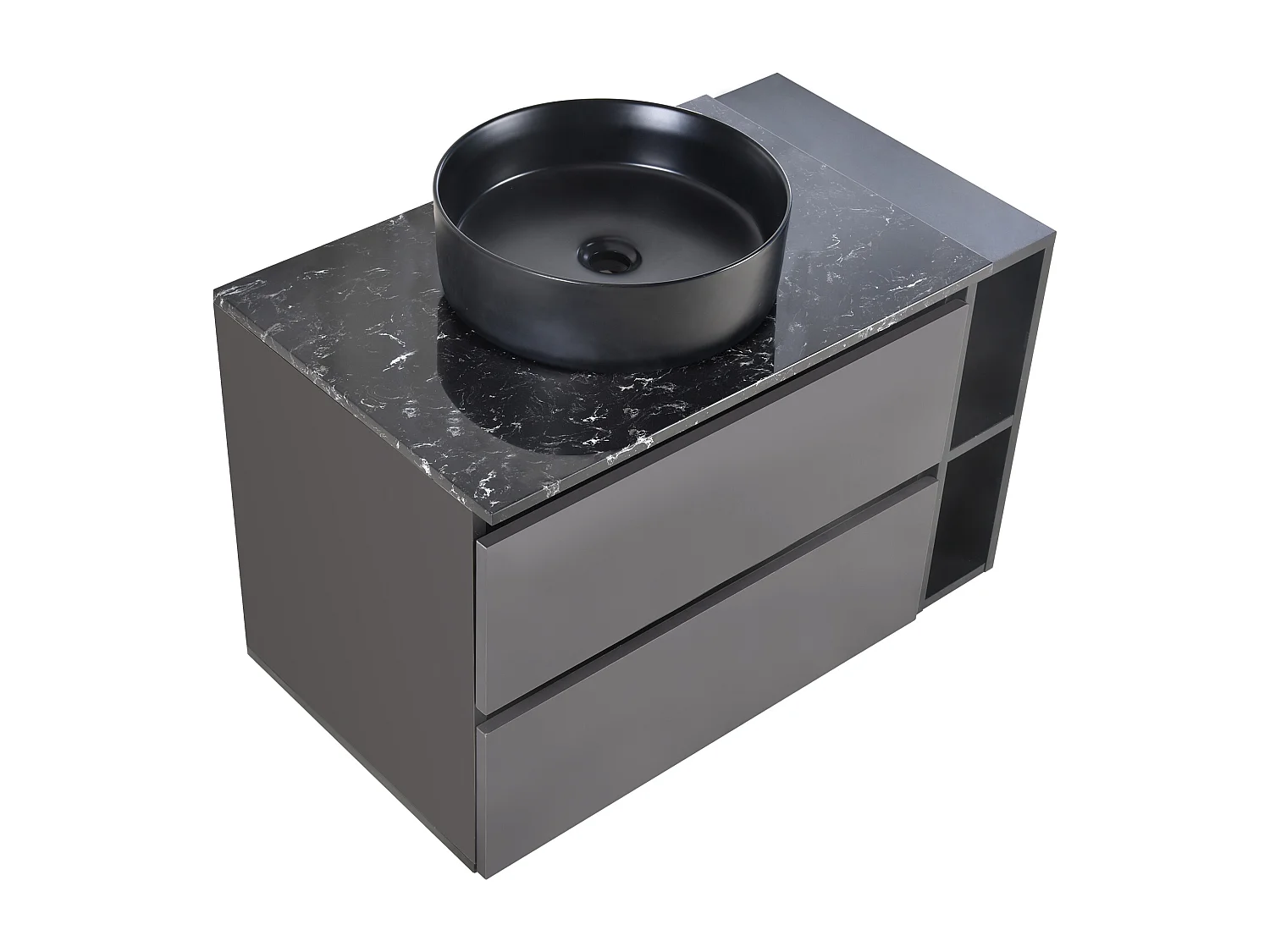 Meuble sous-vasque 80x0x0 cm, vasque ronde, tiroirs, design minimaliste, MDF, noir et gris