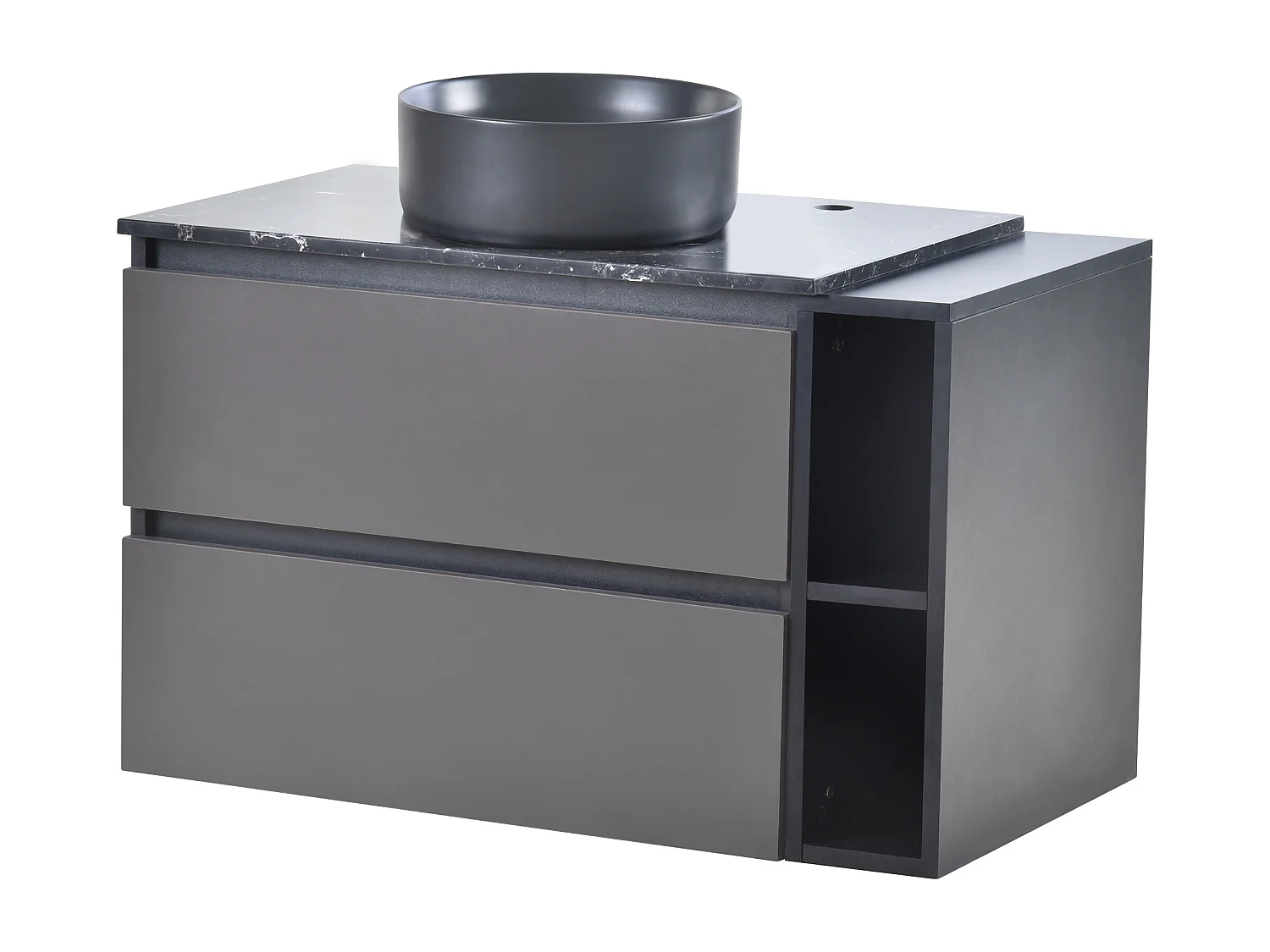 Meuble sous-vasque 80x0x0 cm, vasque ronde, tiroirs, design minimaliste, MDF, noir et gris