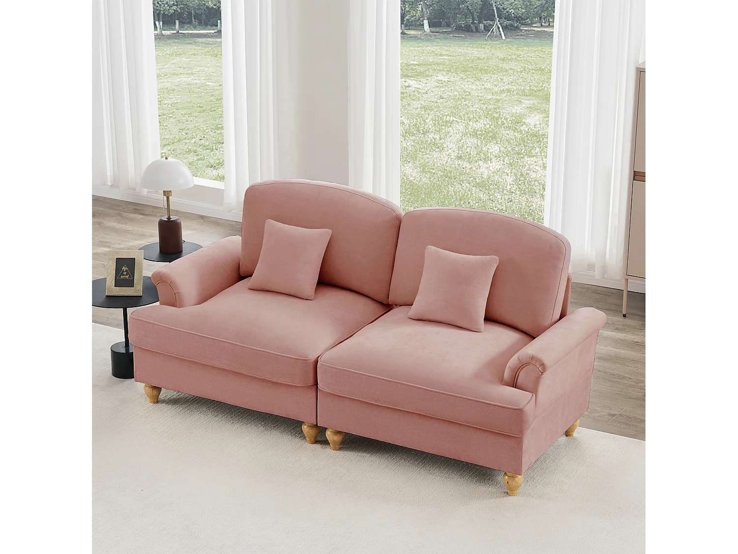 Canapé deux places modulable contemporain convertible fonctionnel chenille salon rose