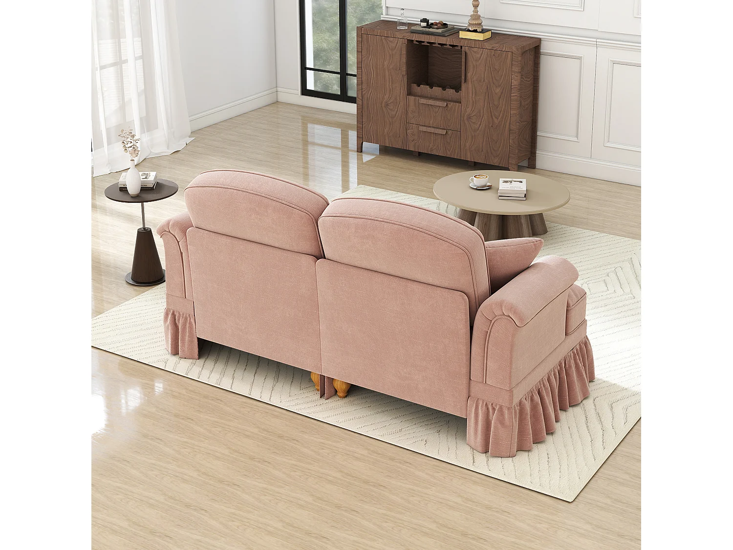 Canapé modulable en chenille rose, housses à volants amovibles, coussin mobile, assise en mousse haute densité