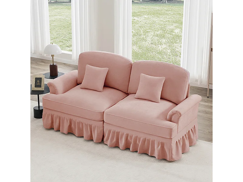 Canapé deux places modulable contemporain convertible fonctionnel chenille salon rose