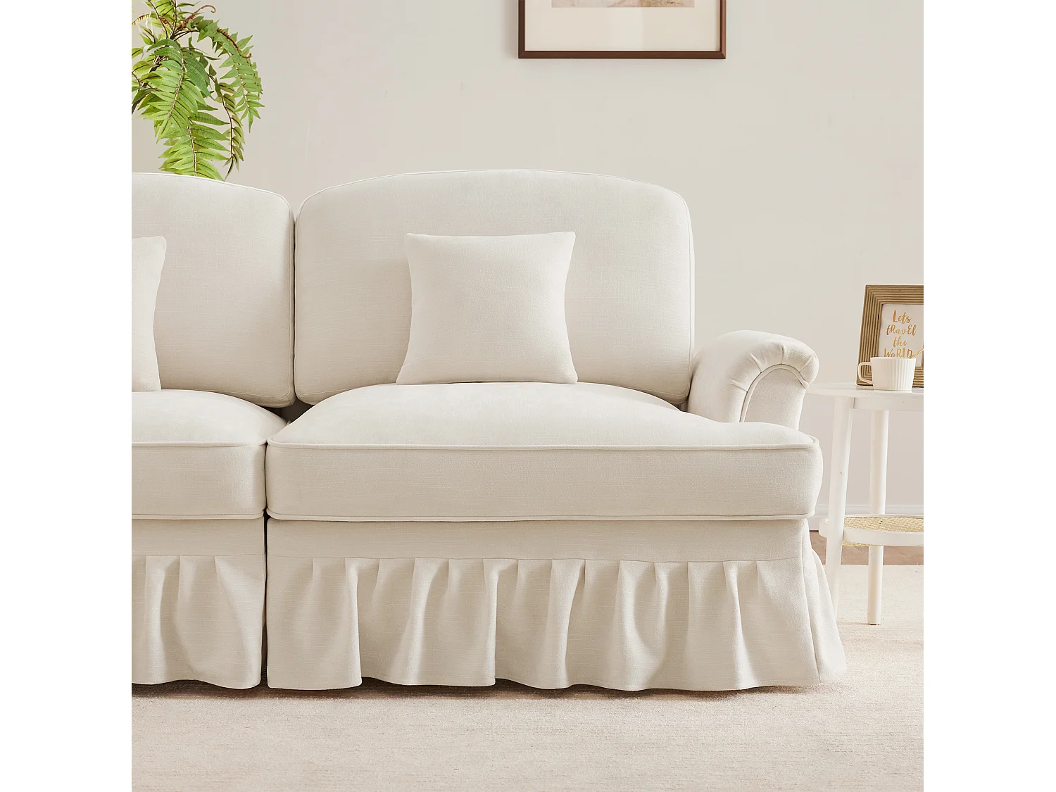 Canapé modulable Modules indépendants Chenille blanc Pieds fuseau Style contemporain