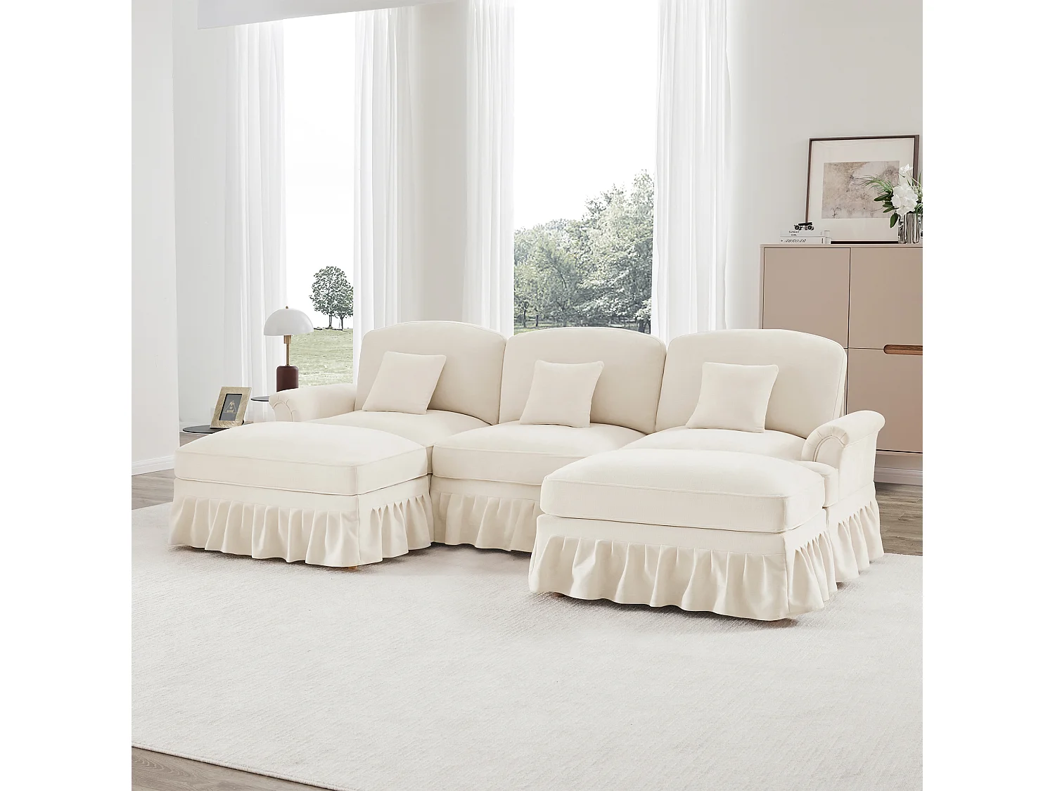 Canapé modulable Modules indépendants Chenille blanc Pieds fuseau Style contemporain