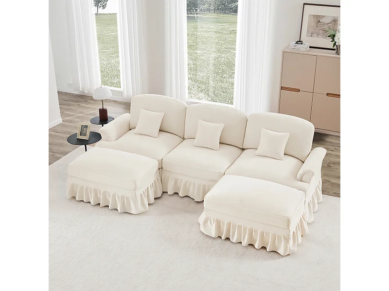 Canapé modulable Modules indépendants Chenille blanc Pieds fuseau Style contemporain