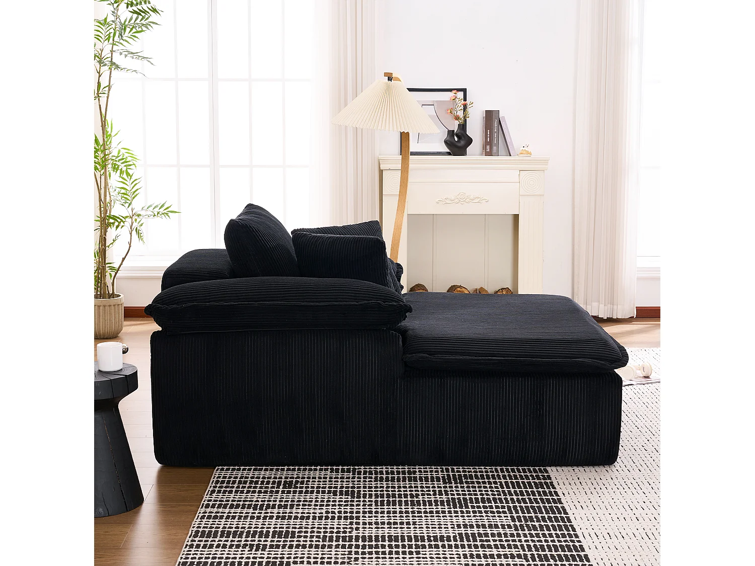 Canapé 177x122x92cm lecture ergonomique sans montage mousse haute densité velours côtelé Noir