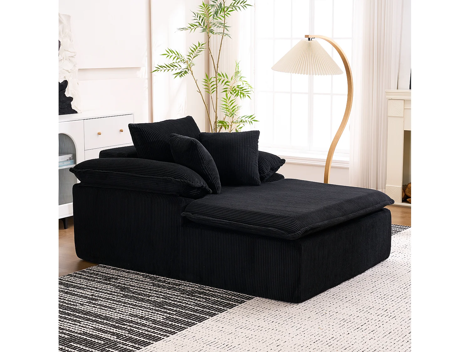 Canapé 177x122x92cm lecture ergonomique sans montage mousse haute densité velours côtelé Noir