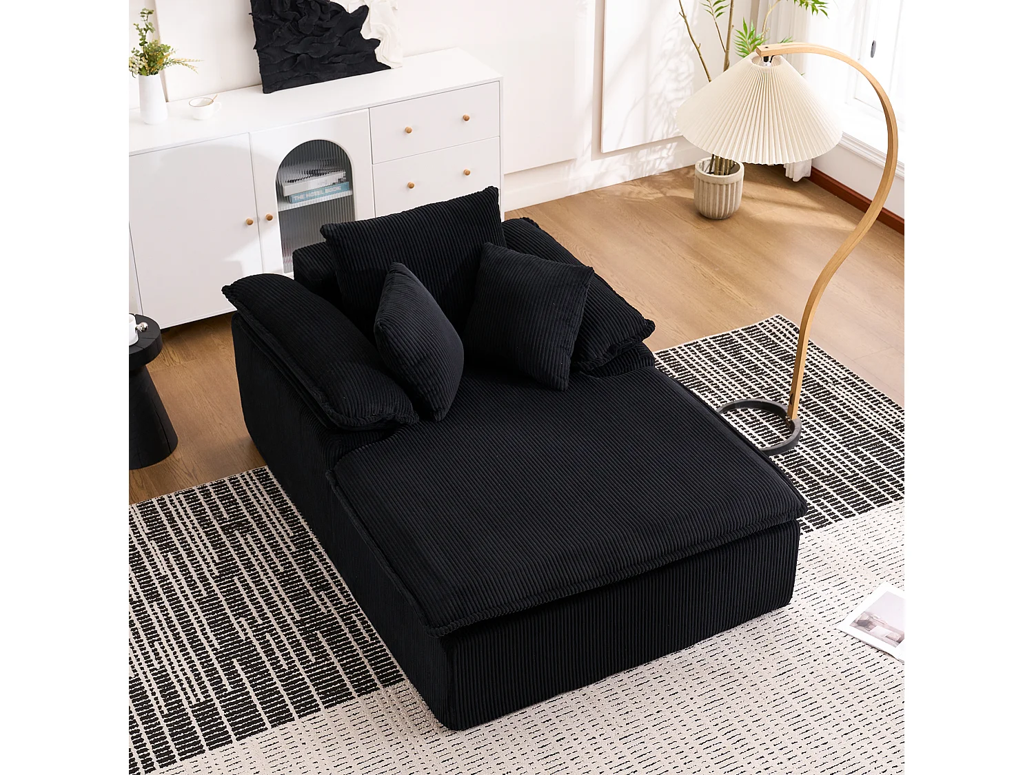 Canapé 177x122x92cm lecture ergonomique sans montage mousse haute densité velours côtelé Noir