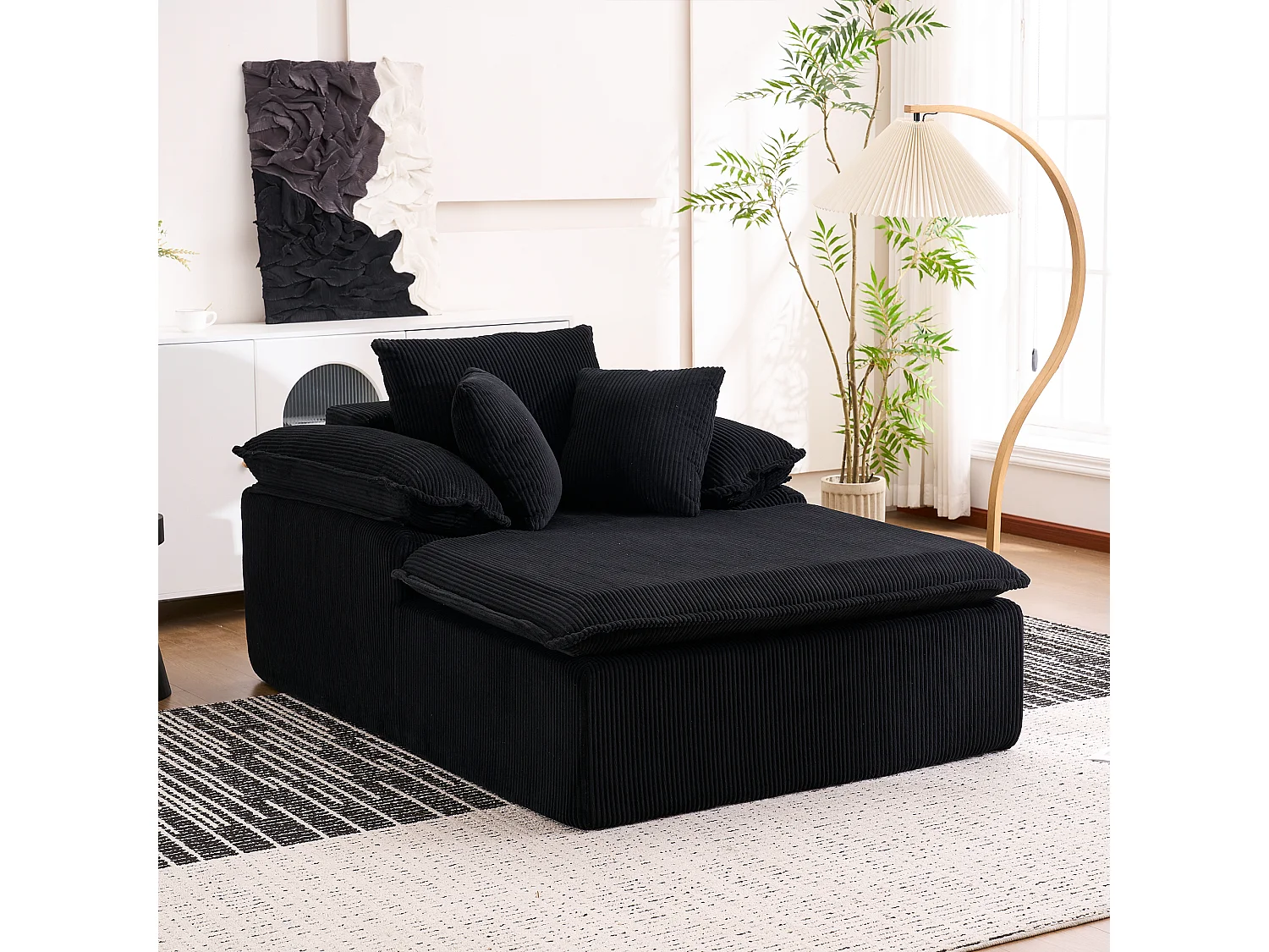 Canapé relax 177x122x92 cm, sans installation, accoudoirs larges 32 cm, mousse haute densité, velours côtelé noir