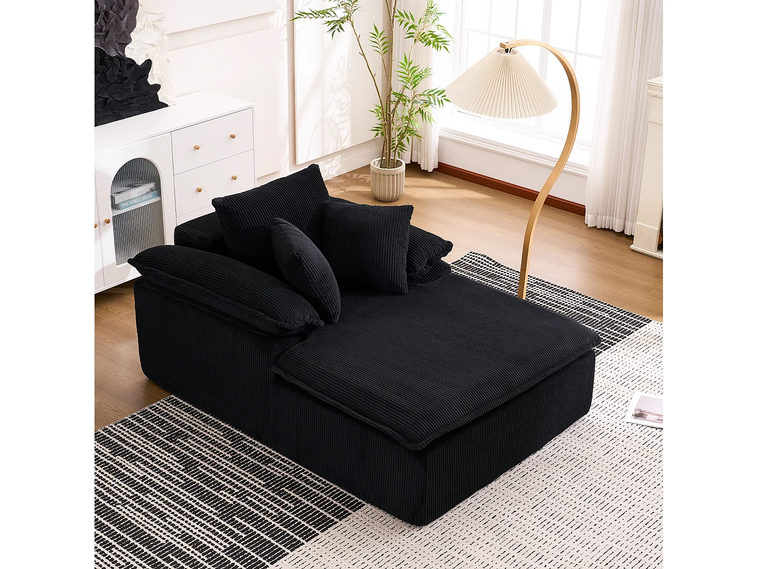 Canapé relax 177x122x92 cm, sans installation, accoudoirs larges 32 cm, mousse haute densité, velours côtelé noir