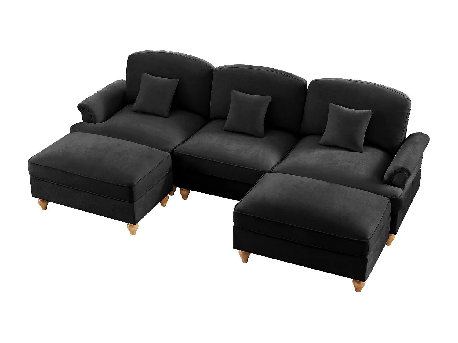 Canapé Pouf mobile Gonne amovible Chenille Pieds fuselés Noir