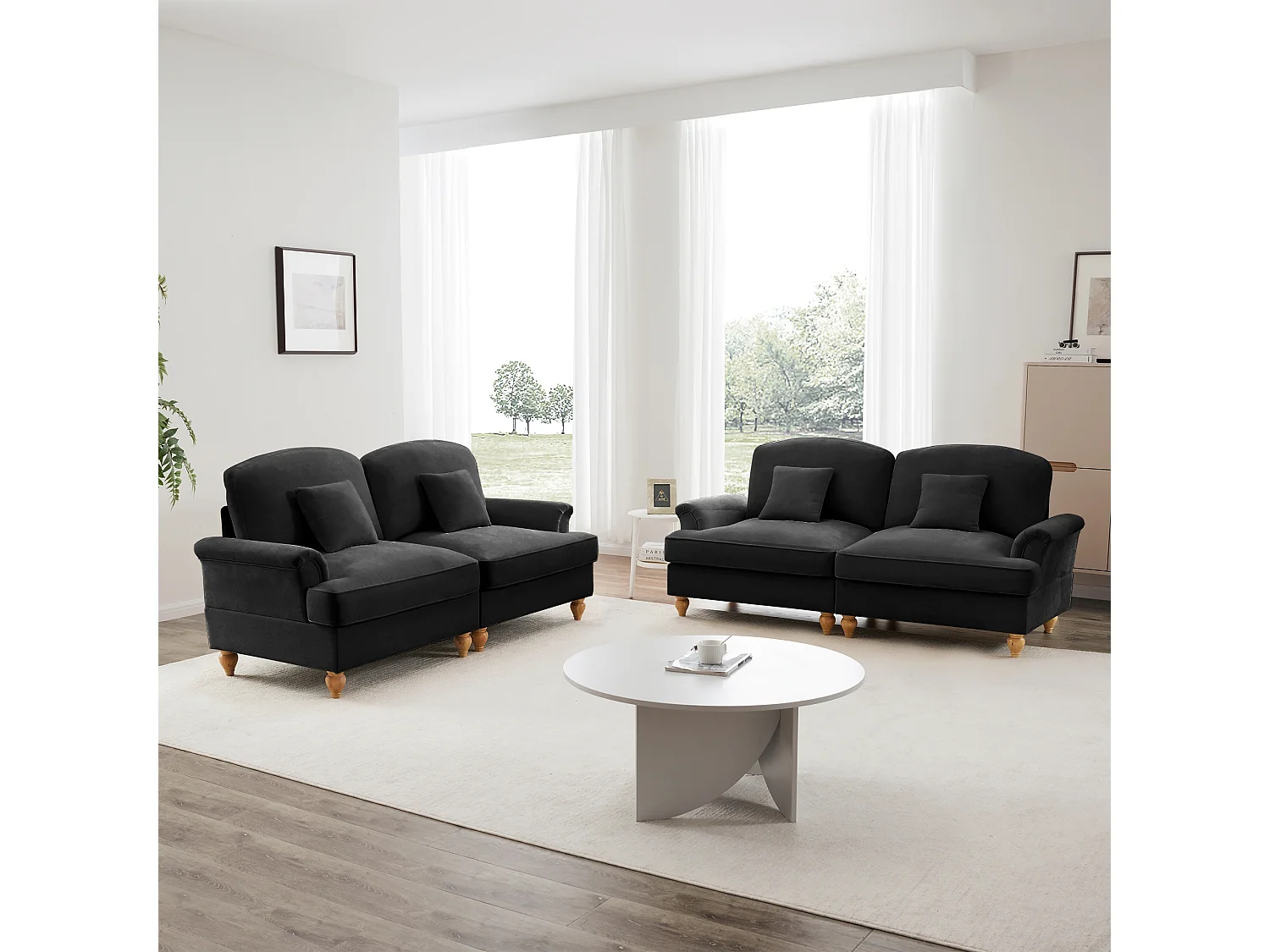 Canapé Confort dossier segmenté Coussin mobile Chenille Noir