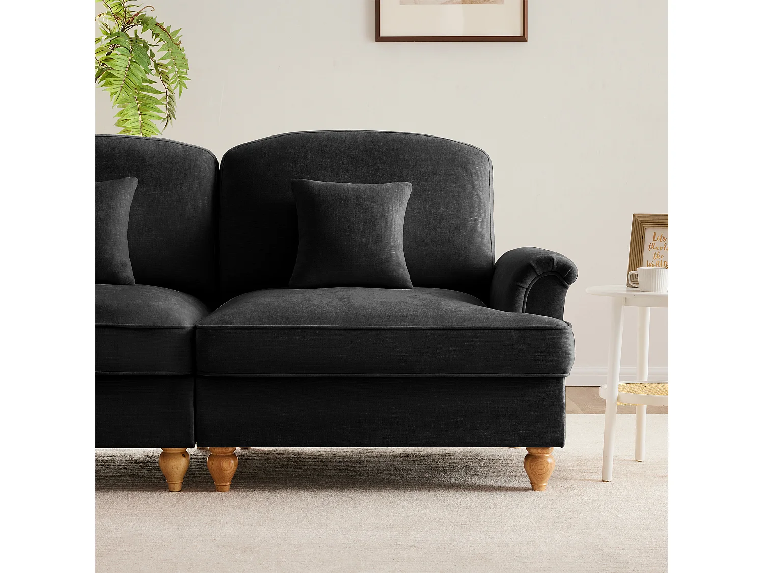 Canapé Confort dossier segmenté Coussin mobile Chenille Noir