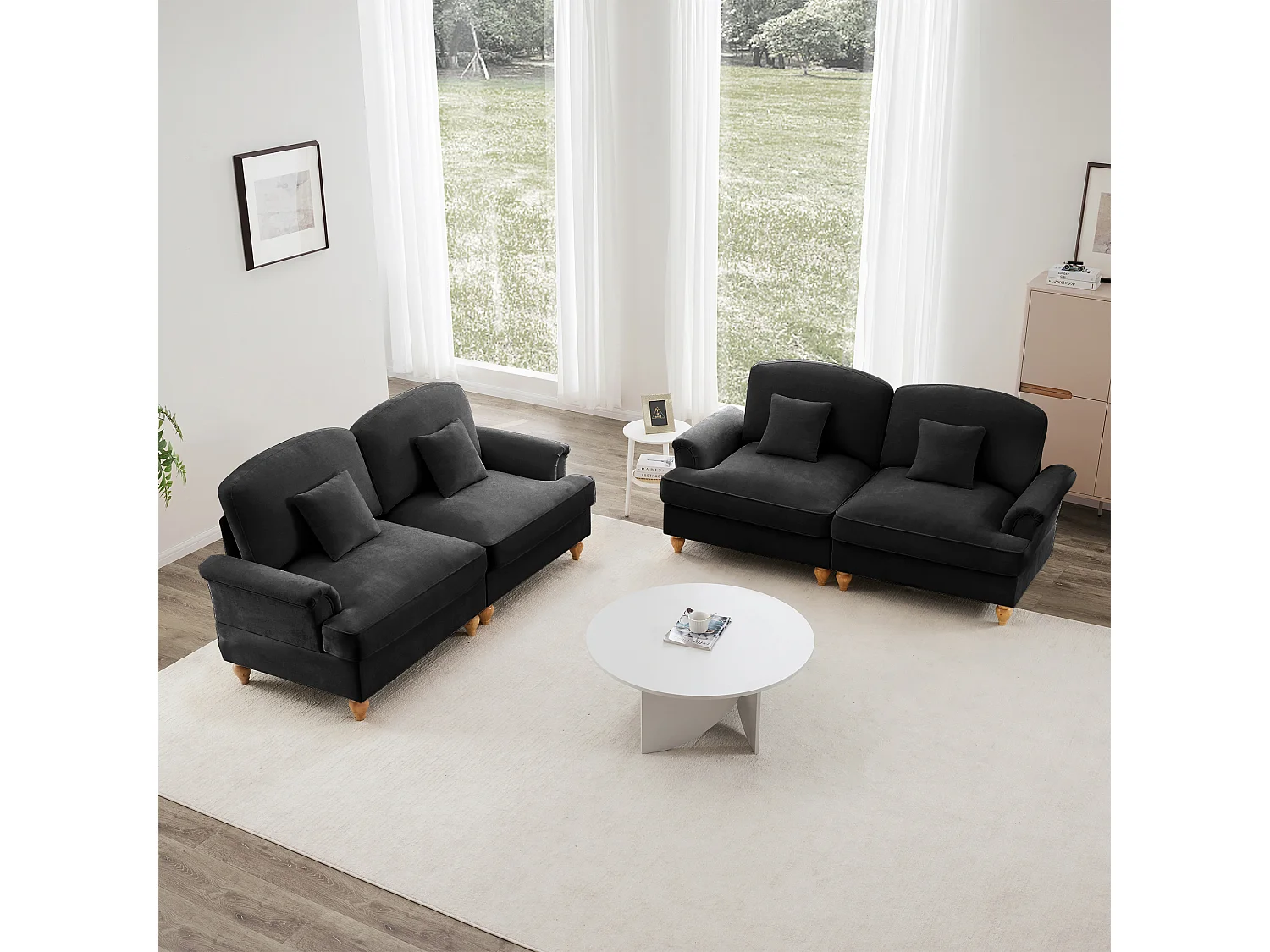 Canapé Confort dossier segmenté Coussin mobile Chenille Noir