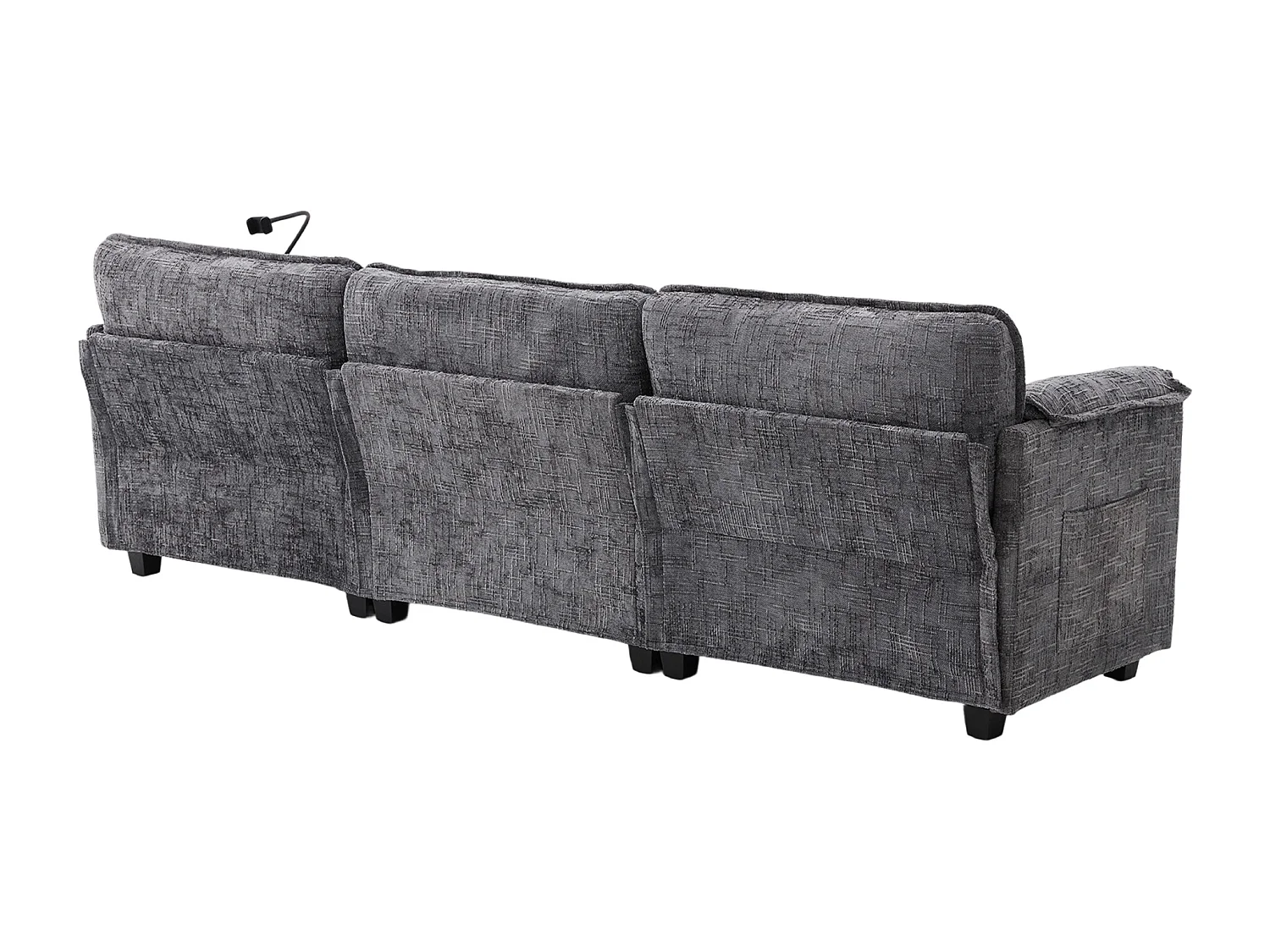 Bank 279x83x85cm 2-zits met Memory Foam vulling chenille bekleding opbergpoef Grijs