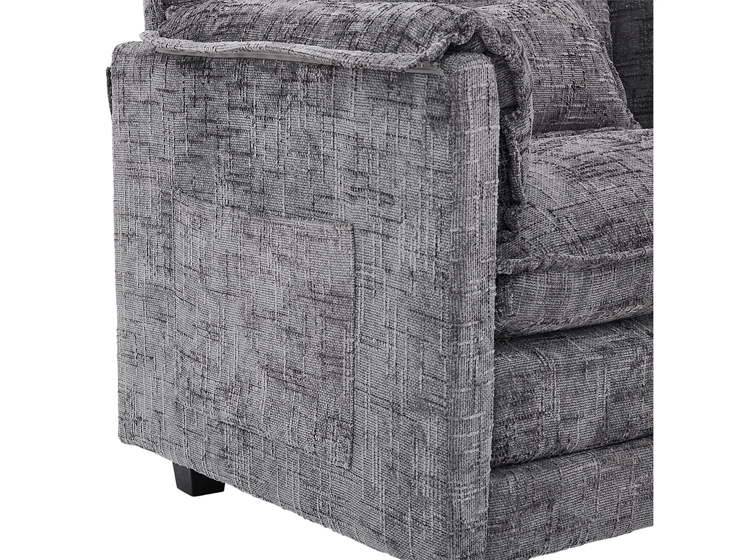 Canapé 3 places 279x83x85 cm, USB, poche latérale, support téléphone, pouf de rangement modulable, chenille gris