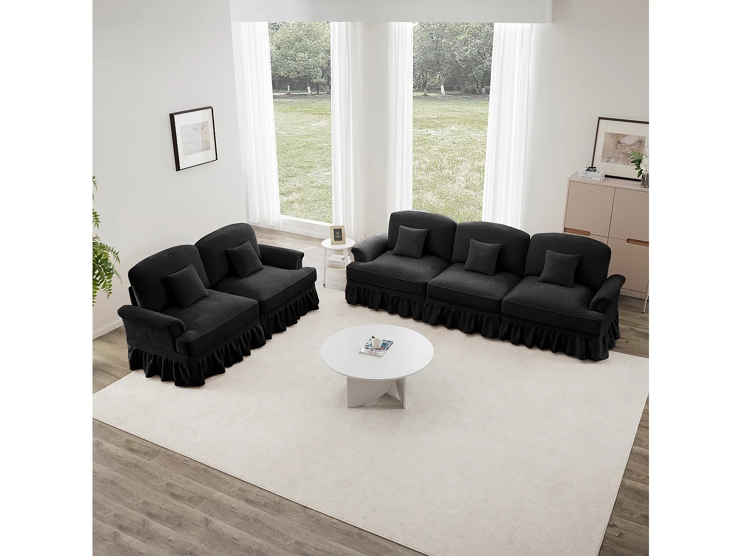 Ensemble de canapés Design élégant dossiers courbés Pieds fuselés Chenille noir