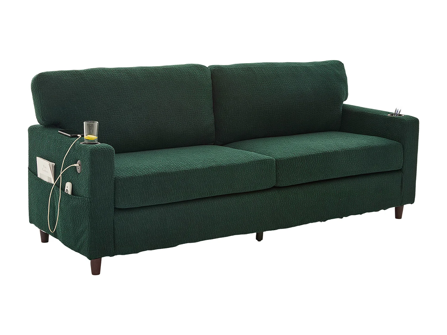 Canapé 203x77.5x86cm deux places moderne avec rangement chenille idéal pour salon bureau émeraude