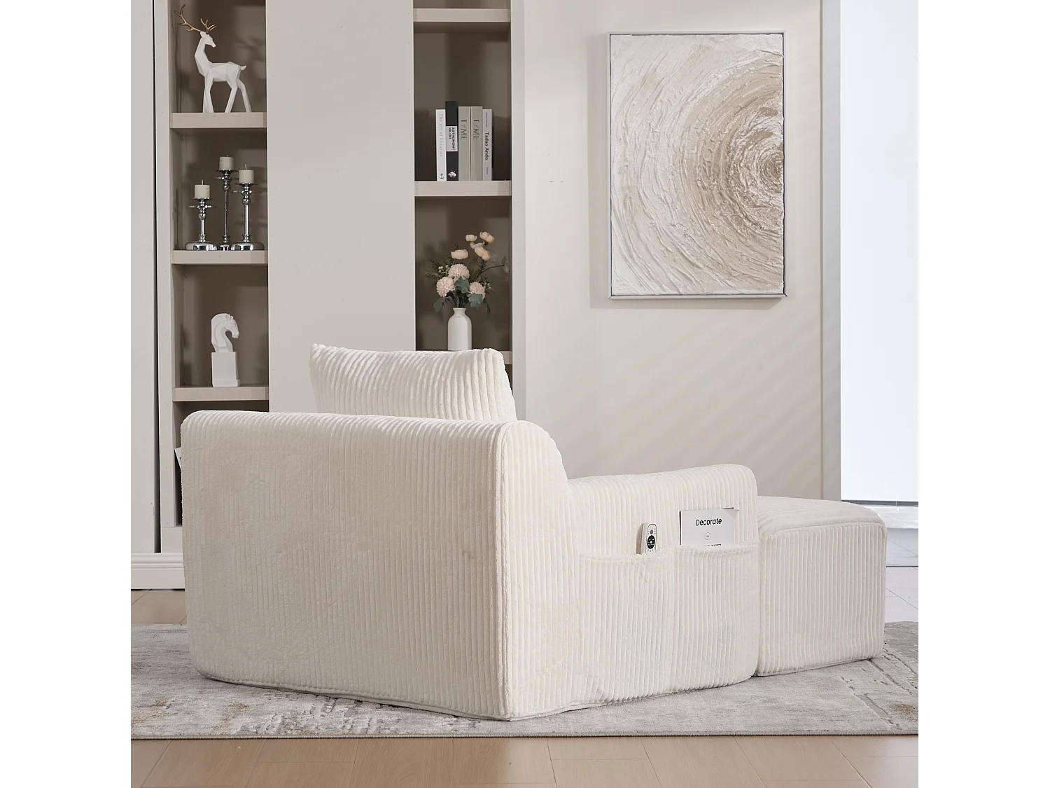 Sillón extragrande, con reposapiés, bolsillos laterales, asiento profundo, corduroy beige