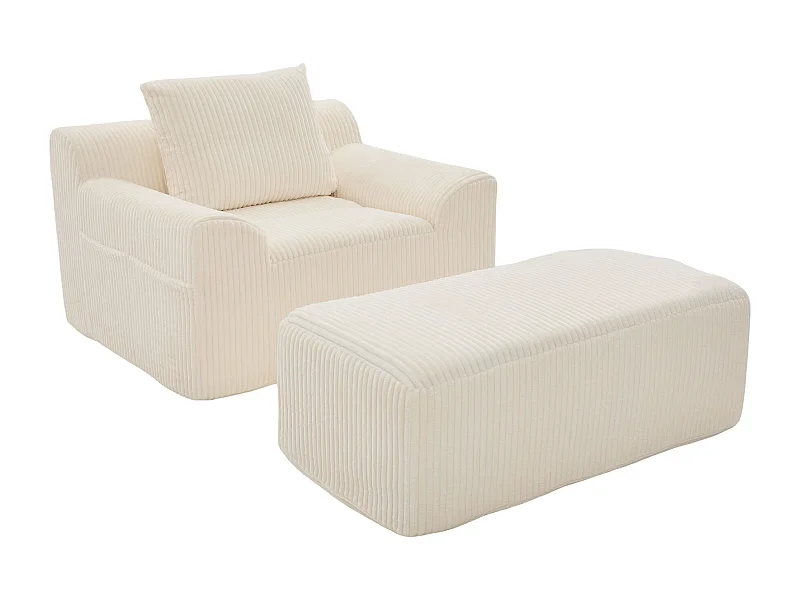 Sillón extragrande, con reposapiés, bolsillos laterales, asiento profundo, corduroy beige