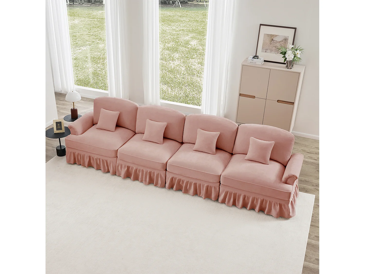 Canapé dangle convertible pouf polyvalent modules indépendants chenille rose