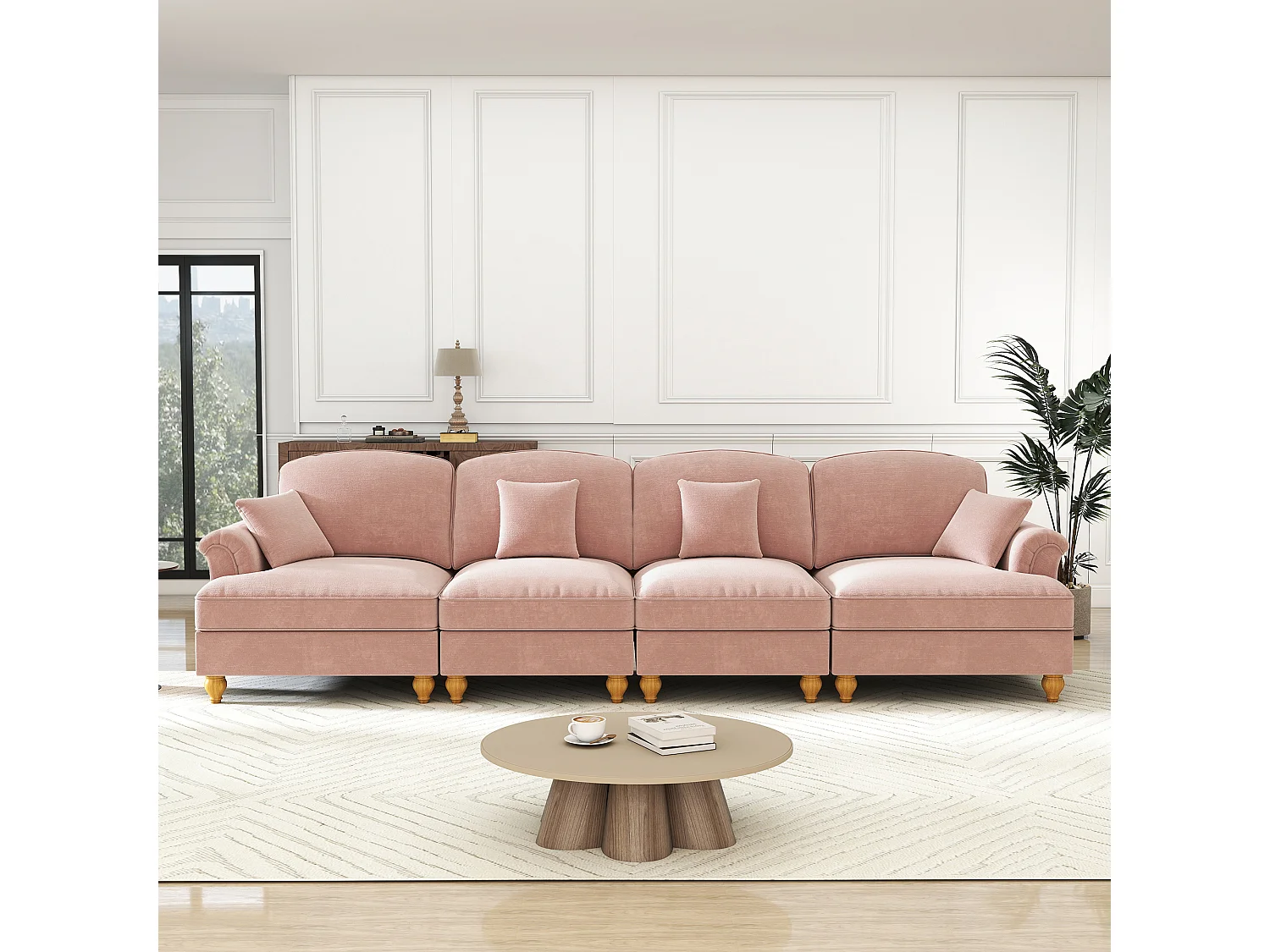 Canapé modulable, housses à volants amovibles, coussin mobile, chenille rose