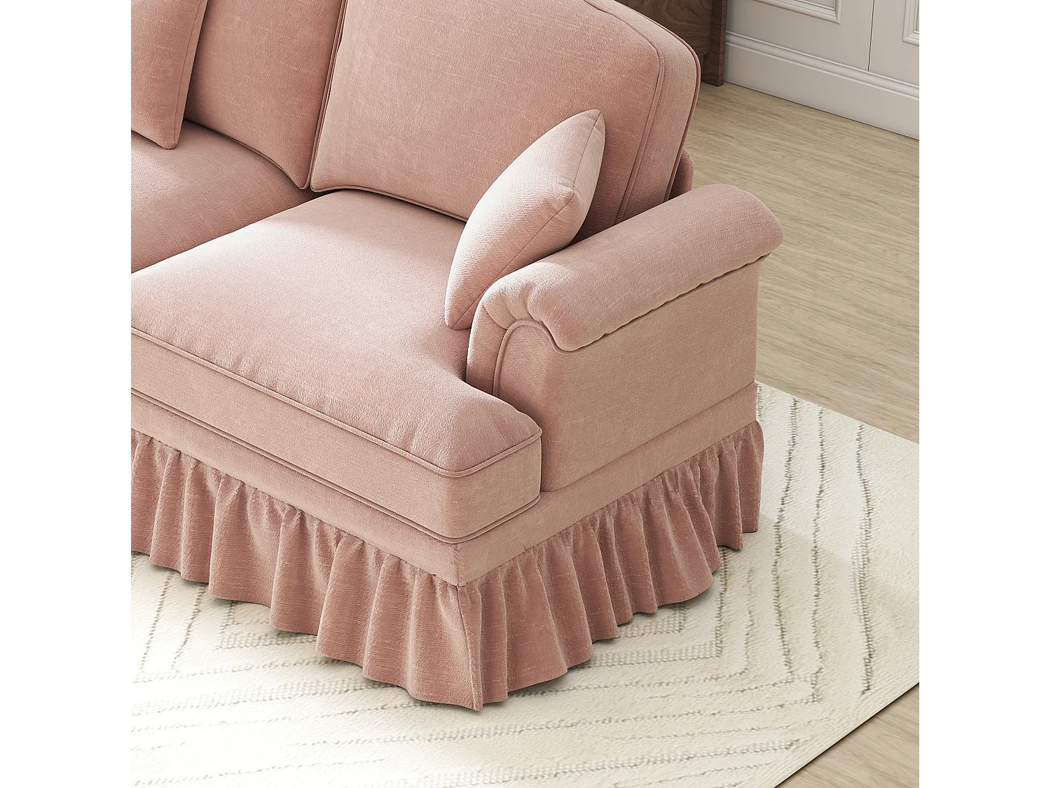 Canapé modulable, housses à volants amovibles, coussin mobile, chenille rose