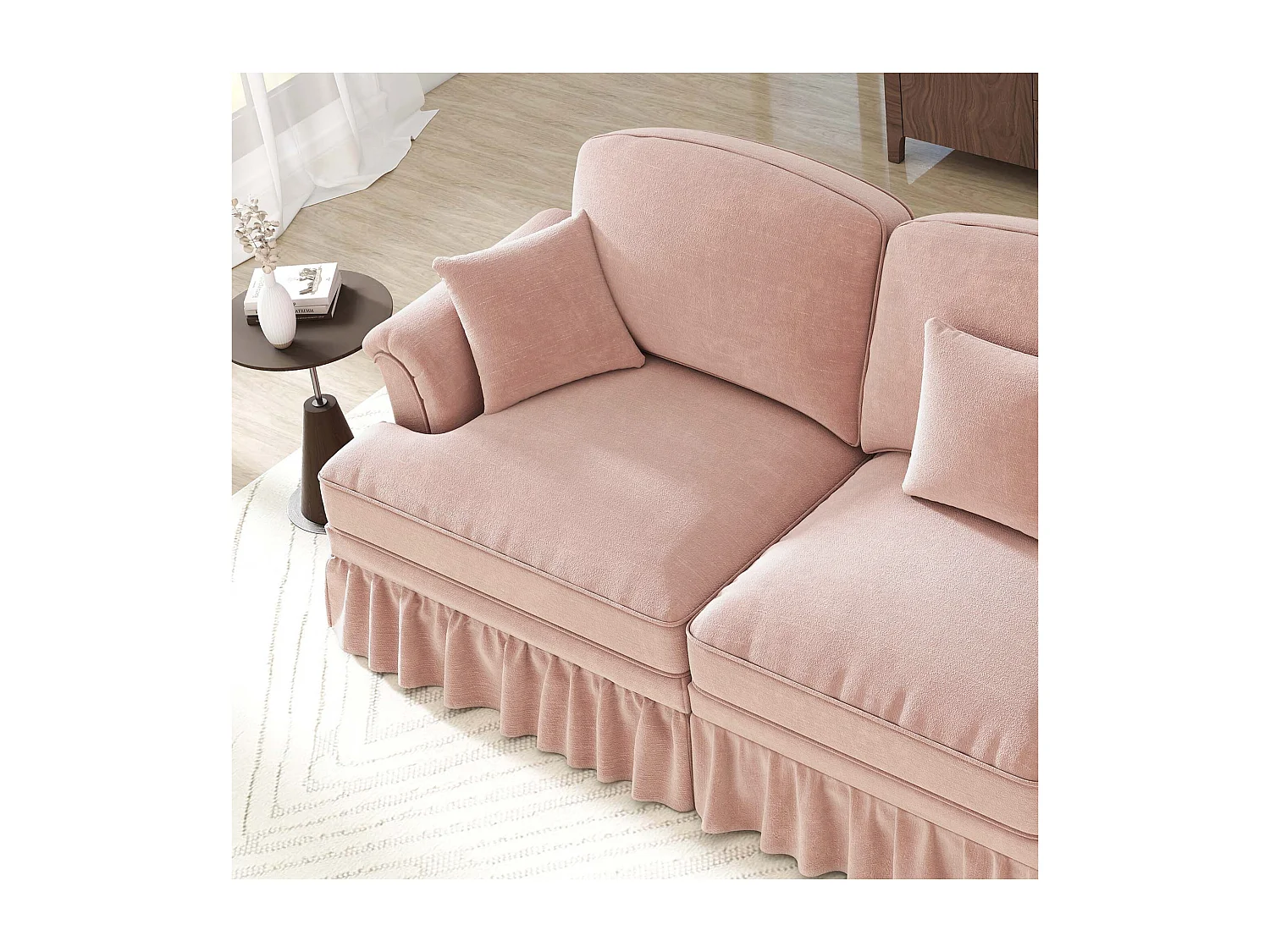 Canapé modulable, housses à volants amovibles, coussin mobile, chenille rose