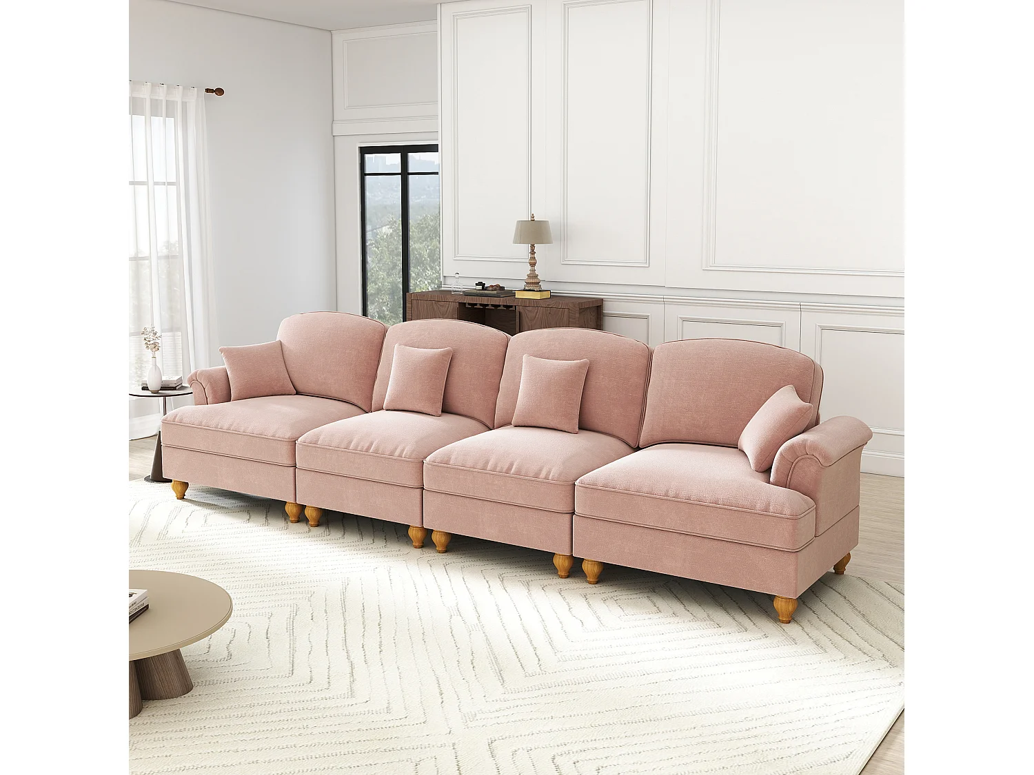 Canapé modulable, housses à volants amovibles, coussin mobile, chenille rose