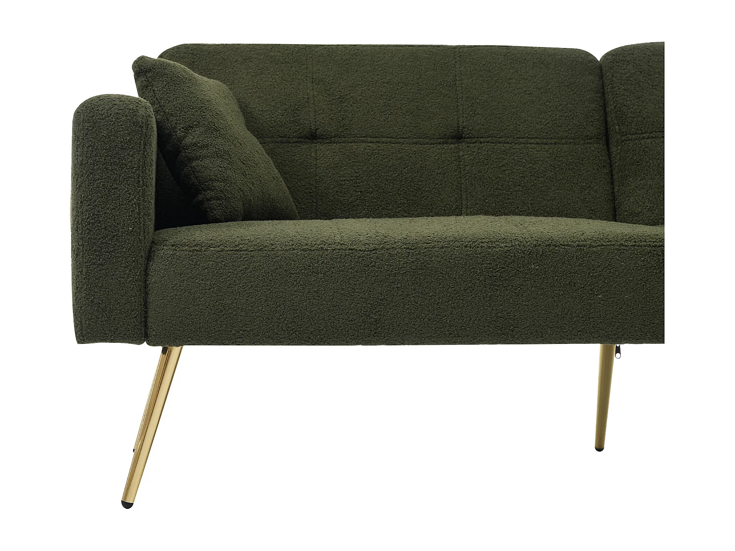 Canapé fonction convertible style contemporain dossier réglable revêtement sherpa pour salon vert antique pieds dorés