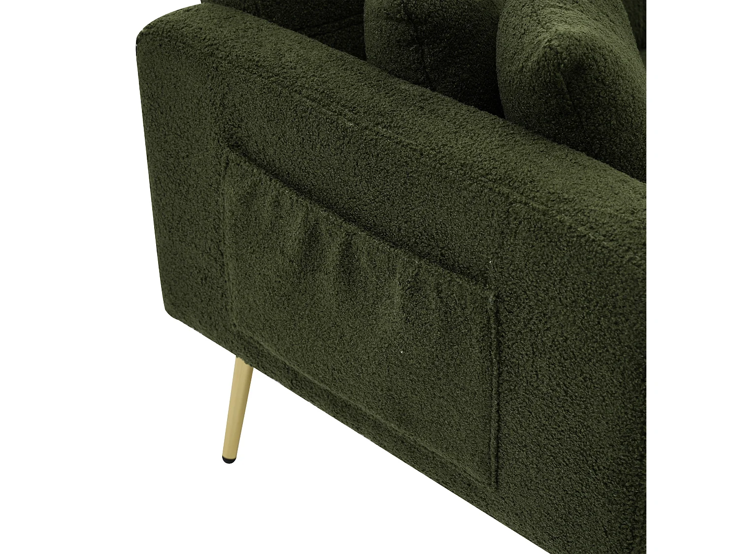 Canapé fonction convertible style contemporain dossier réglable revêtement sherpa pour salon vert antique pieds dorés