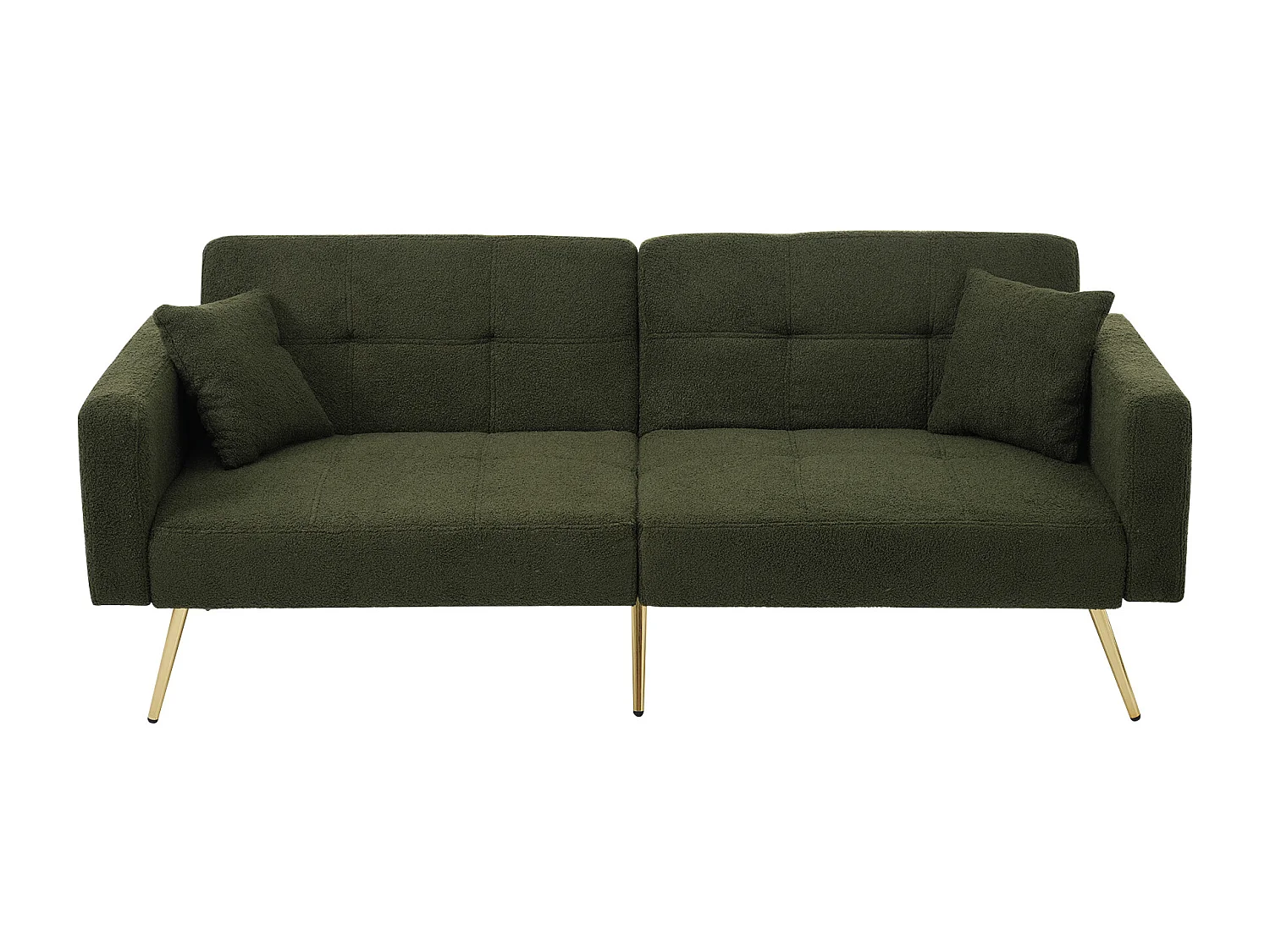 Canapé fonction convertible style contemporain dossier réglable revêtement sherpa pour salon vert antique pieds dorés