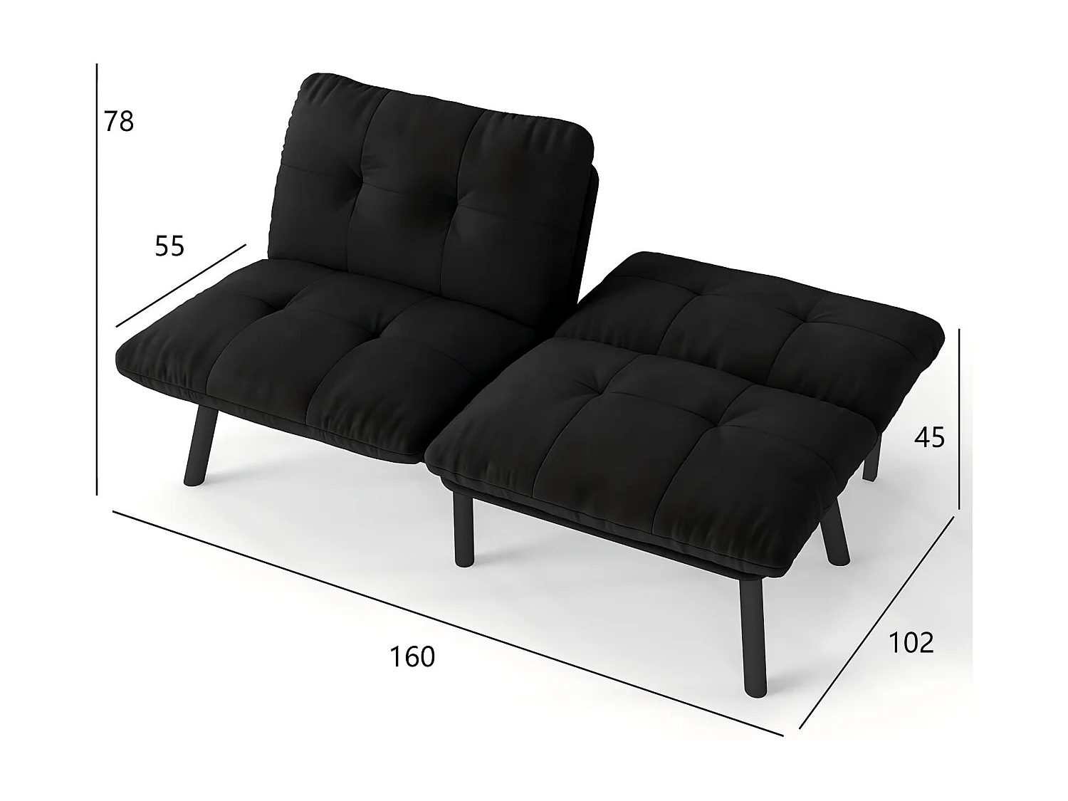 Canapé-lit meuble moderne fonction couchage rapide mousse structure métallique salon noir (Sans matelas)